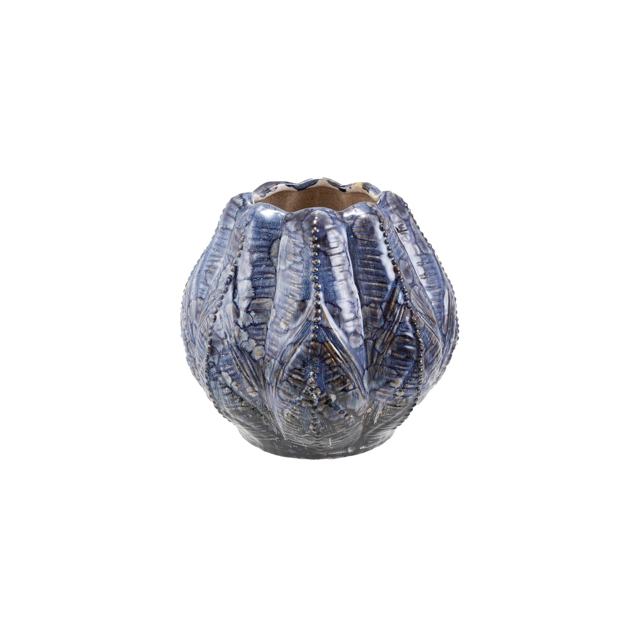 Hello Honey Embossed Stoneware Planter/Vase in Reactive Glaze, Blue